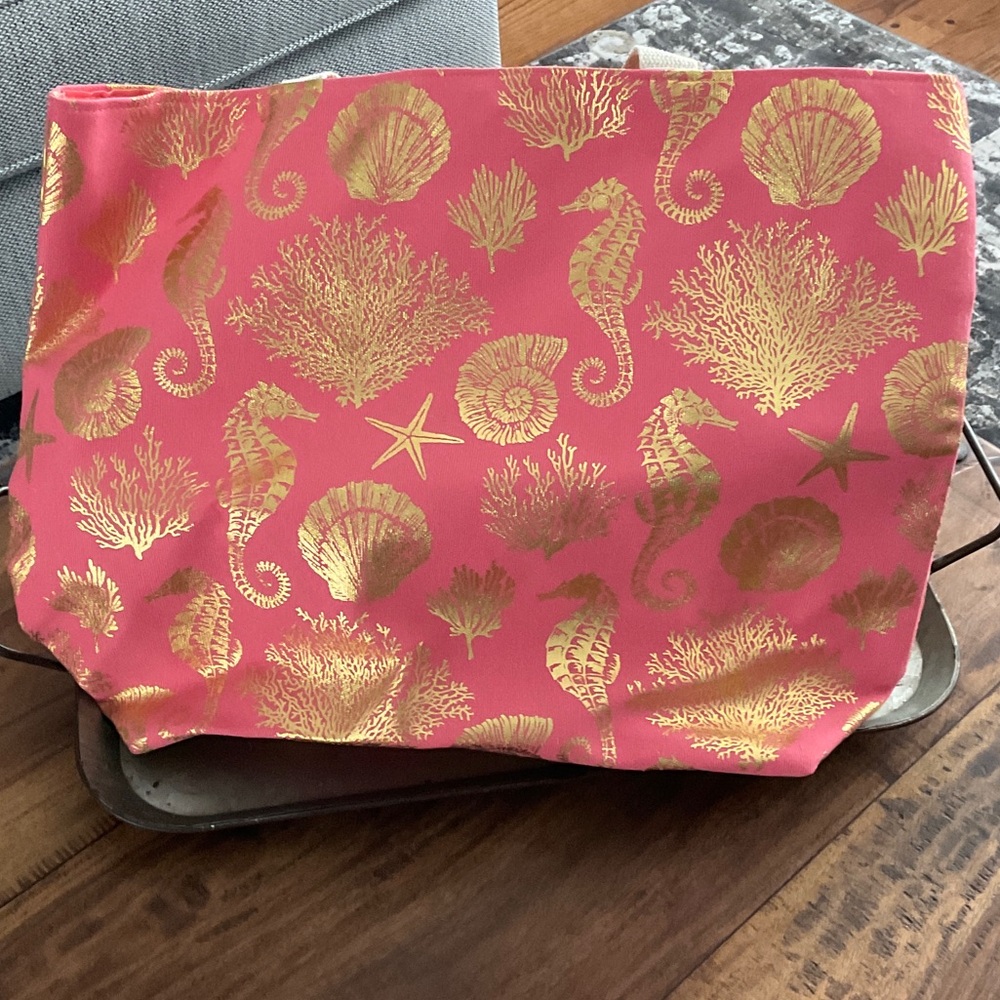 Gold Shell & Seahorse Pink Tote
